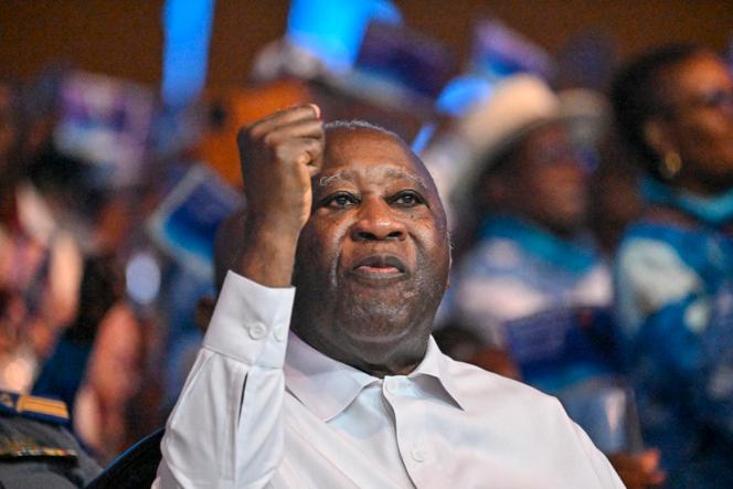 Laurent Gbagbo lors d’une réunion de son parti, le Parti des peuples africains de Côte d’Ivoire, à Abidjan, le 10 mai 2024.