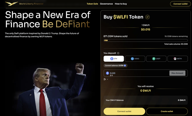 La page d’achat du jeton $WLFI, le 18 octobre 2023.