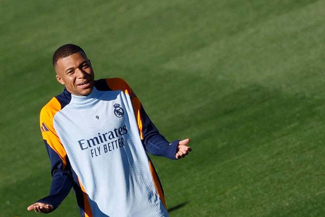 Kylian Mbappé lors d’une séance d’entraînement, vendredi 18 octobre, à Madrid. 