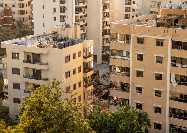 Destruction caused by an Israeli strike near Sainte-Thérèse hospital, in the southern suburbs of Beirut, Lebanon, October 24, 2024.