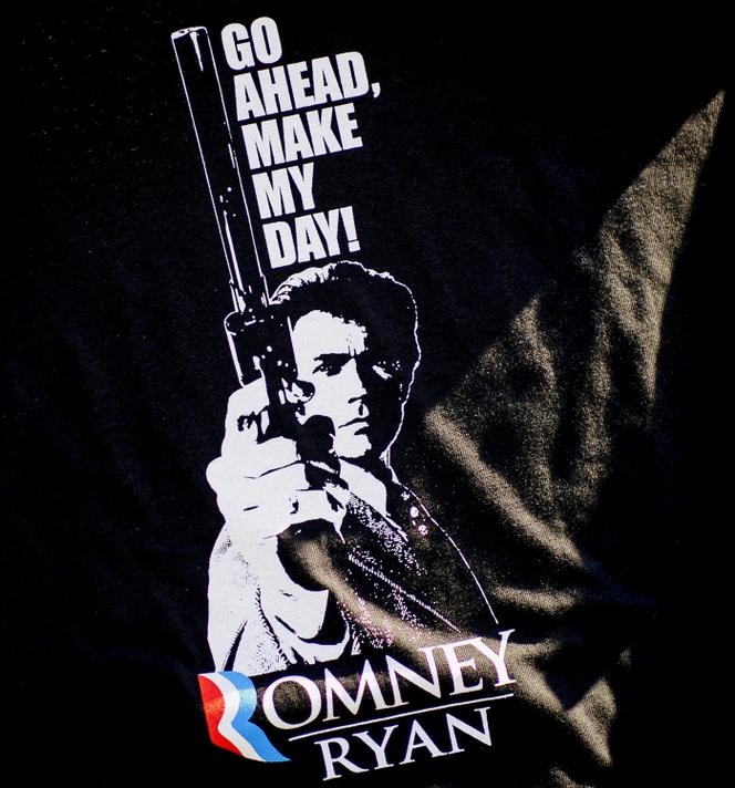 A T-shirt displaying Clint Eastwood's support for candidate Mitt Romney in 2012.