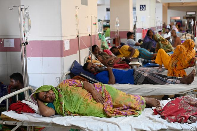 Des patients souffrant de la dengue reçoivent un traitement dans la section d’admission de l’hôpital général de Mugdha, à Dhaka, au Bangladesh, le 11 septembre 2024.