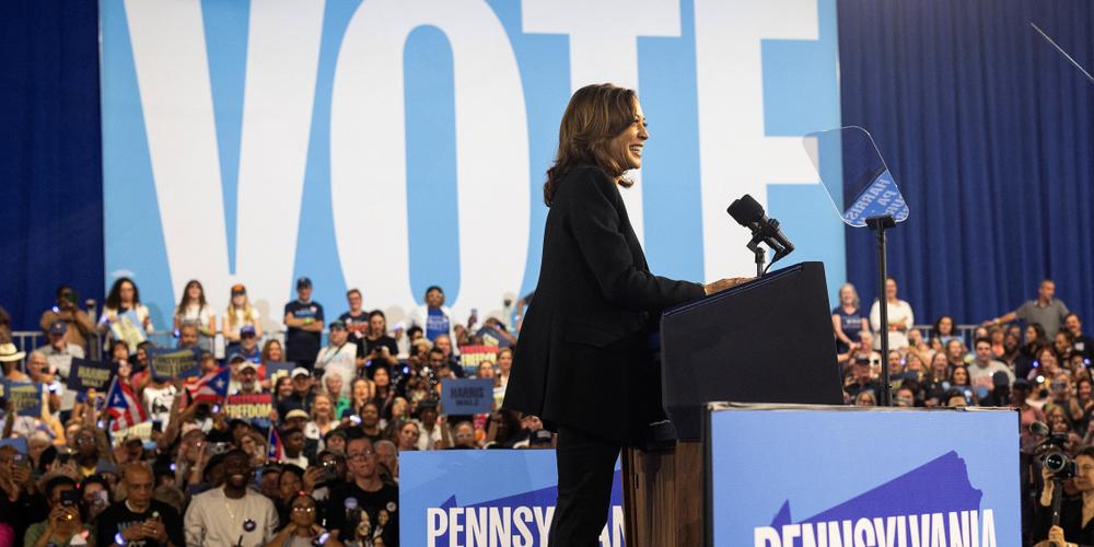 Kamala Harris en meeting à Harrisburg, en Pennsylvanie, le 30 octobre 2024.