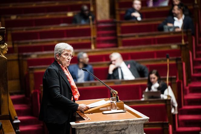 La ministre de la santé et de l’accès aux soins, Geneviève Darrieussecq, à la tribune de l’Assemblée nationale, le 28 octobre 2024. 