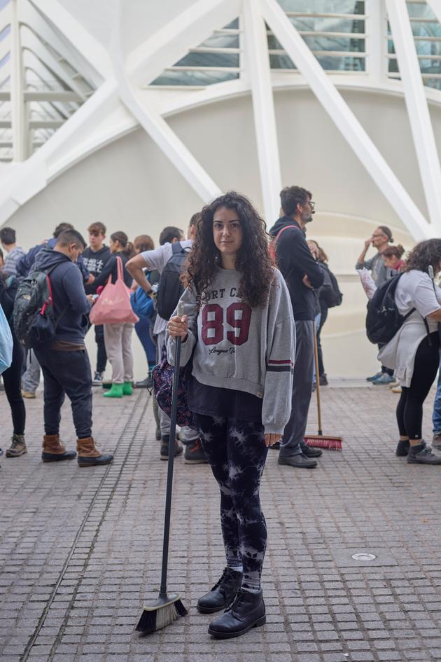 Paula, a Valencia-based volunteer in the affected areas, waits to board a bus in Valencia, Spain, on November 2, 2024.