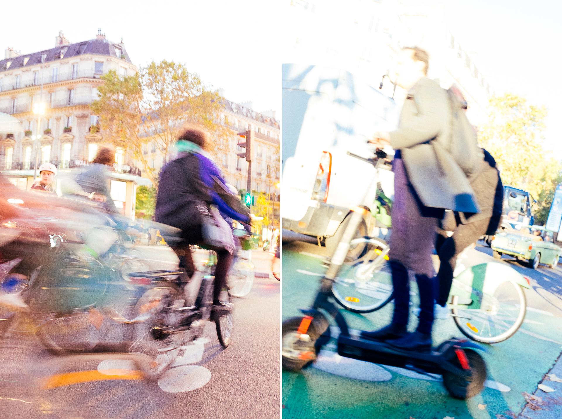 A busy bike lane and an electric scooter, Paris, October 23, 2024.