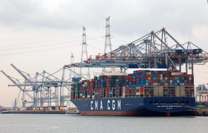 Le porte-conteneurs CMA CGM « Benjamin Franklin » dans le port d’Anvers, en Belgique, le 23 septembre 2022. 