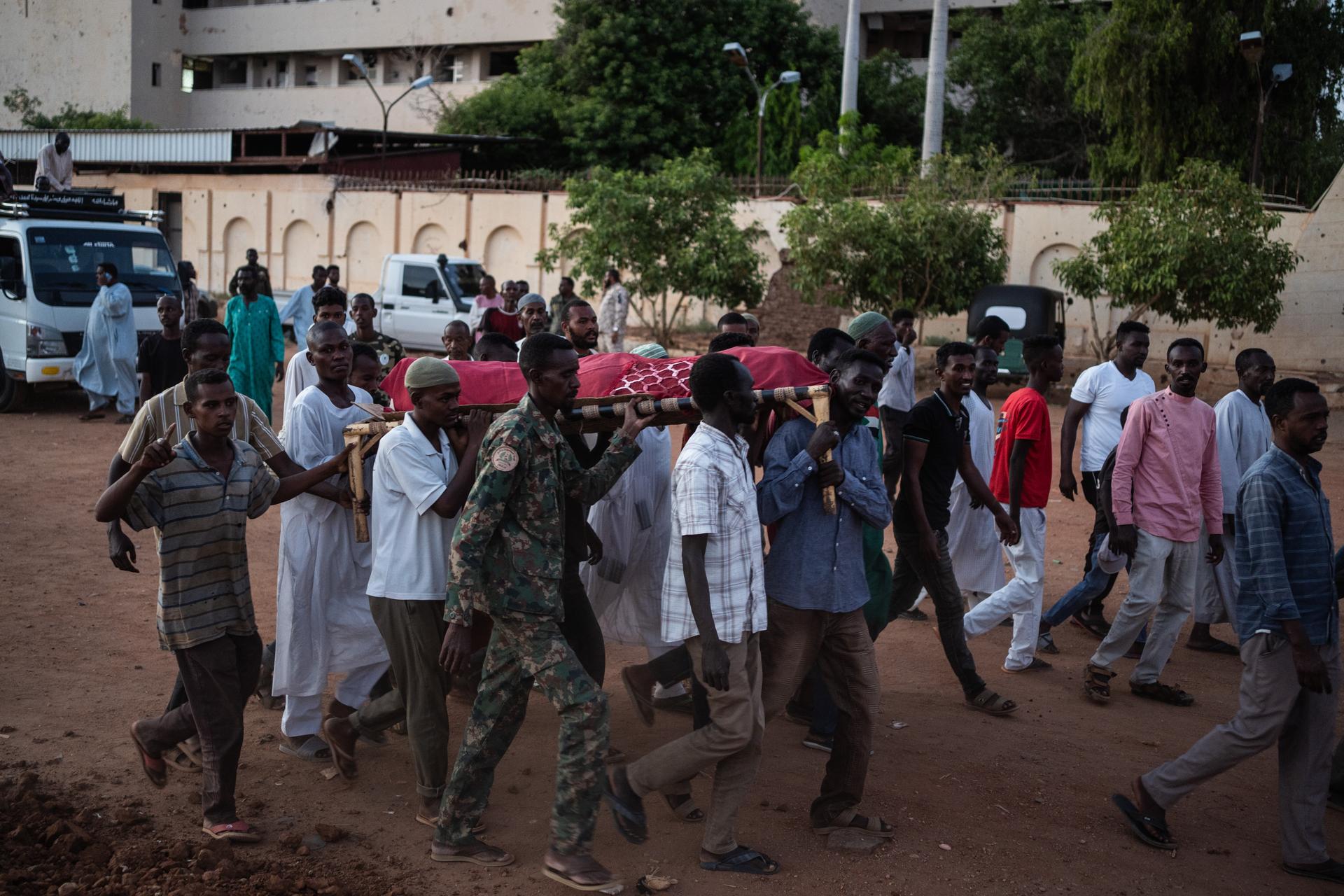 At the funeral of Mohammed Adam, 65, killed in his home by a mortar shell, at Ahmed-Sharfi cemetery, Omdurman, on October 24, 2024.