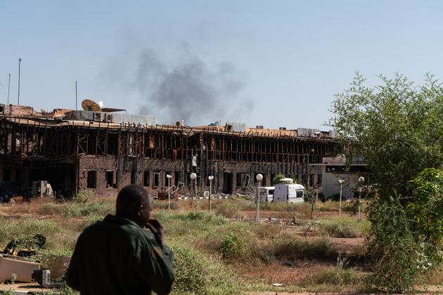 The headquarters of the national radio and television station, destroyed during fighting between the SAF and the RSF, in Khartoum, on October 25, 2024.