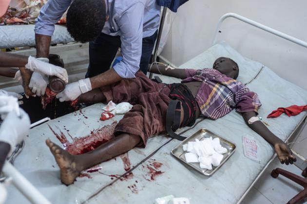 Hamid Al-Nazir, 13, wounded by mortar fire, in the emergency room of Al-Naw Hospital, Omdurman, Sudan, October 26, 2024.