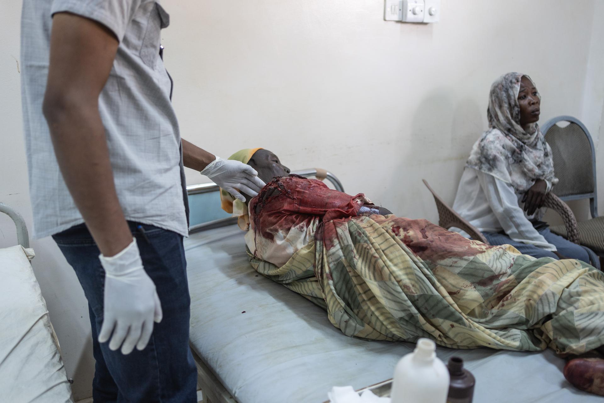 A woman wounded by mortar fire in the emergency ward of Al-Naw Hospital, Omdurman, Sudan, October 26, 2024.