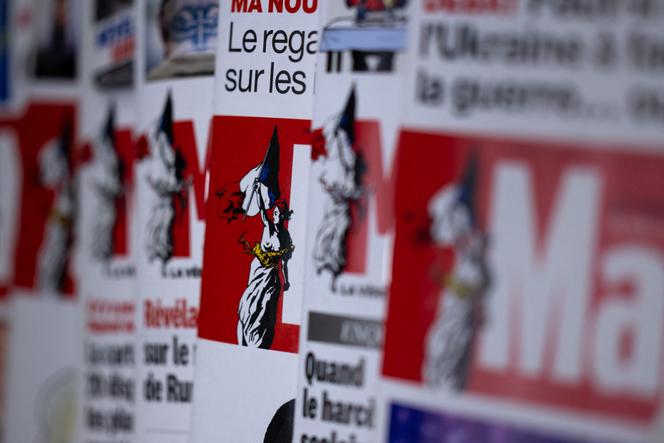 Différents numéros du magazine français « Marianne », à Paris, le 23 avril 2024.