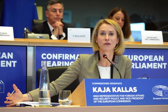 Kaja Kallas, haute représentante de l’UE pour les affaires étrangères et la politique de sécurité et vice-présidente désignée de la Commission européenne, lors de son audition au Parlement européen, à Bruxelles, le 12 novembre 2024.