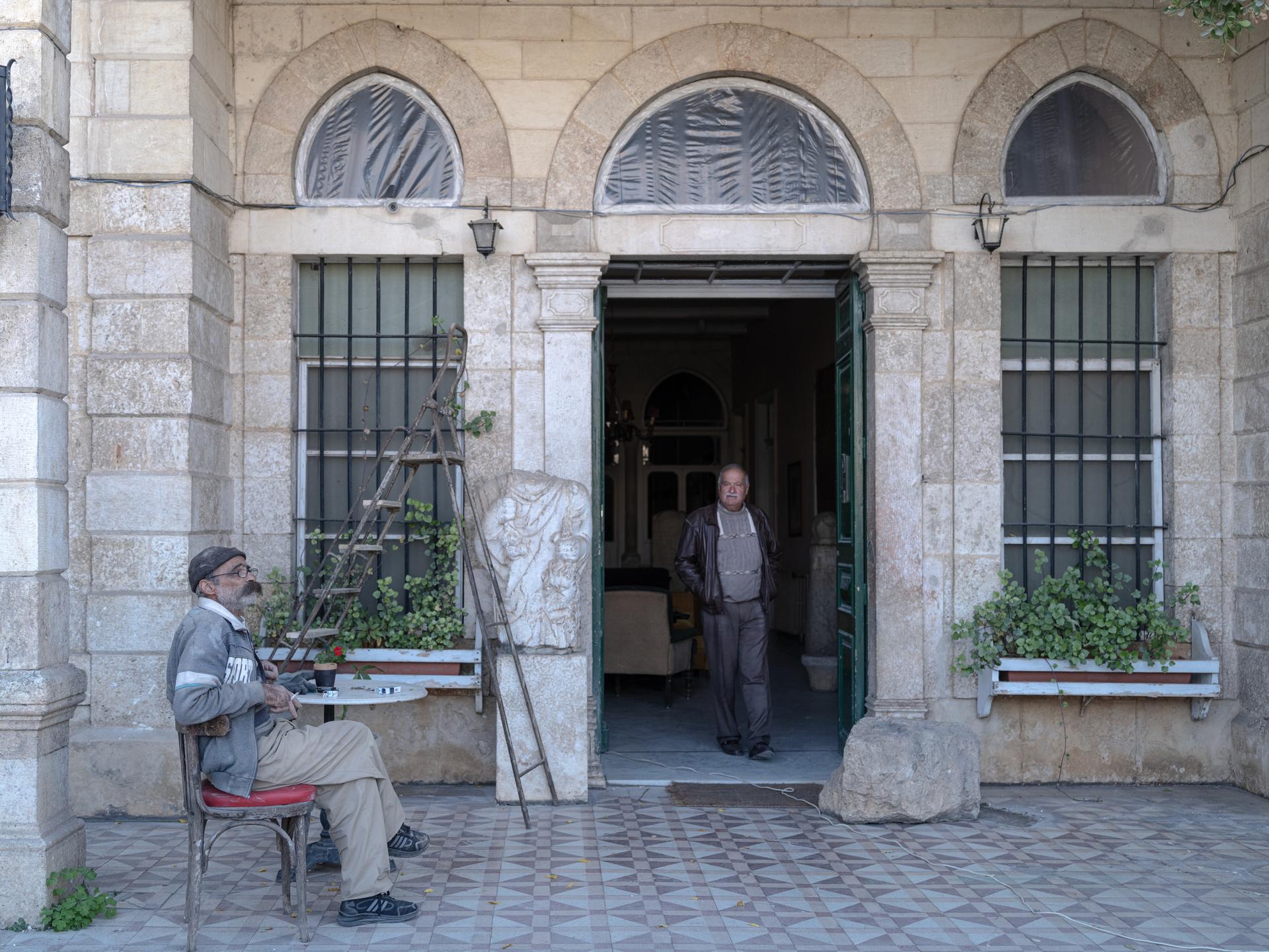 The damaged entrance to the 19th century Palmyra Hotel after Israeli strikes, near the Roman ruins of Baalbek, Lebanon on November 11.