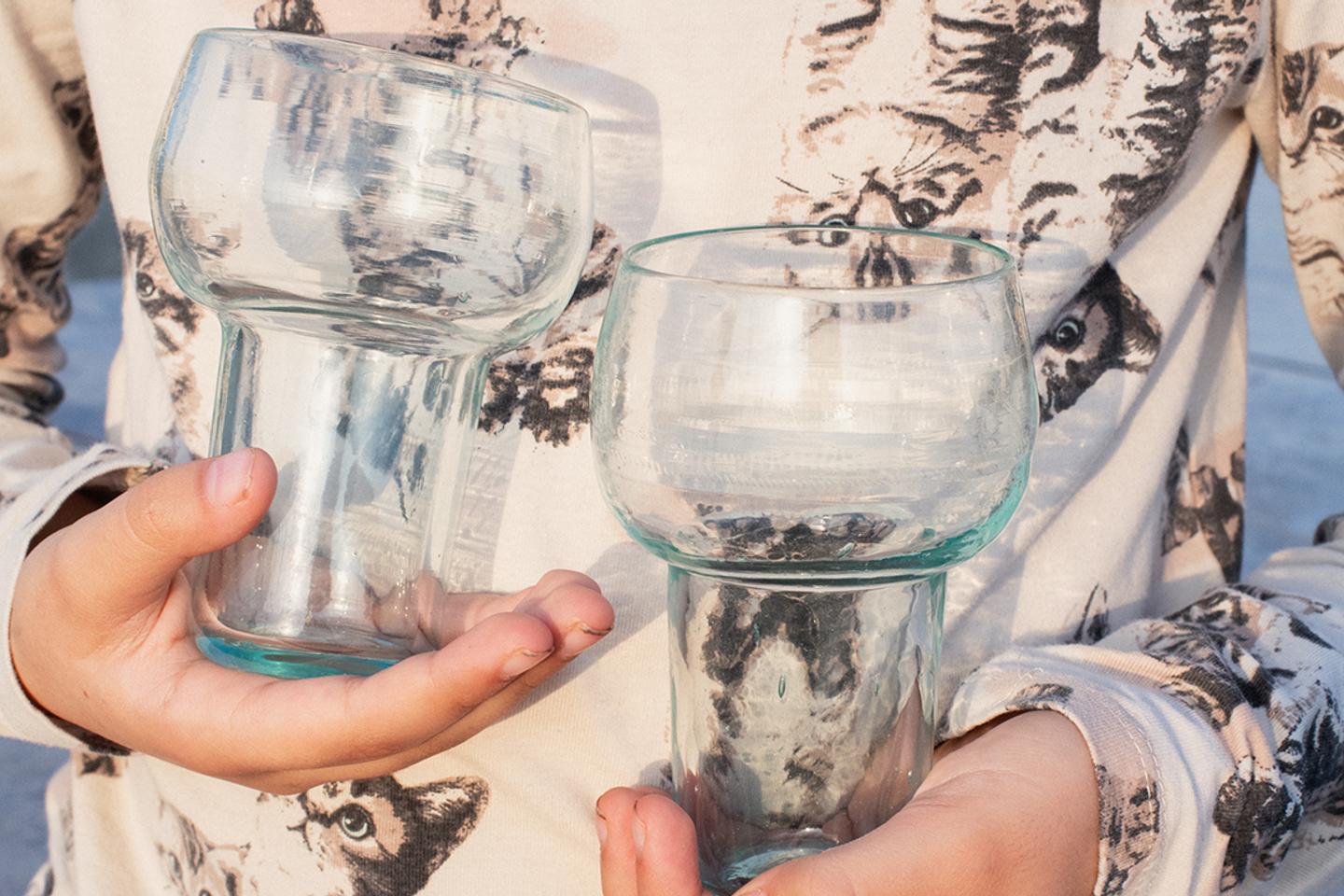 Lot 6 Verres à Eau Artisanaux Soufflés à La Main - Verre Recyclé Fumé - Mexique