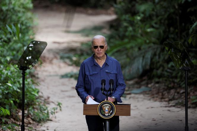 O presidente dos EUA, Joe Biden, discursa no Museu da Amazônia, Manaus, Brasil, 17 de novembro de 2024.