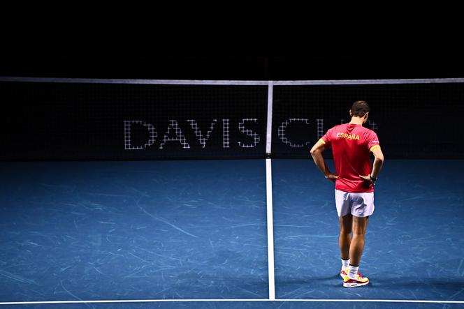 O tenista Rafael Nadal, após a eliminação da Espanha nas quartas de final da Copa Davis, no Palacio de Deportes de Málaga (Espanha), 19 de novembro de 2024.