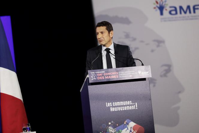 Speech by David Lisnard during the 106th Congress of Mayors of France, in Paris on November 21, 2024. 