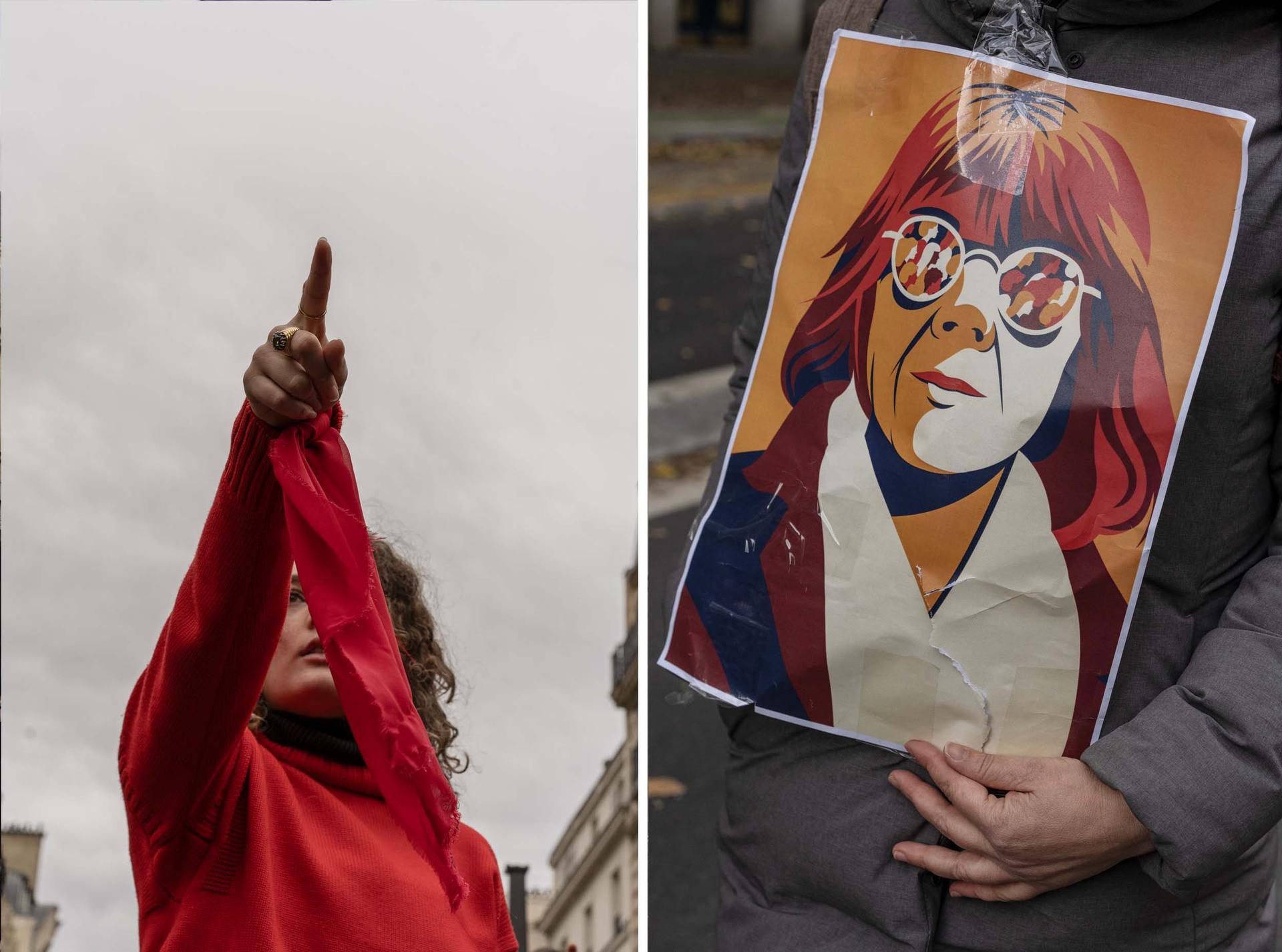 The group Le Bruit qui Court covers the Chilean song "Un violador en tu camino" ("a rapist on your path"), during the march against violence against women organized by #NousToutes, in Paris, on November 23, 2024.