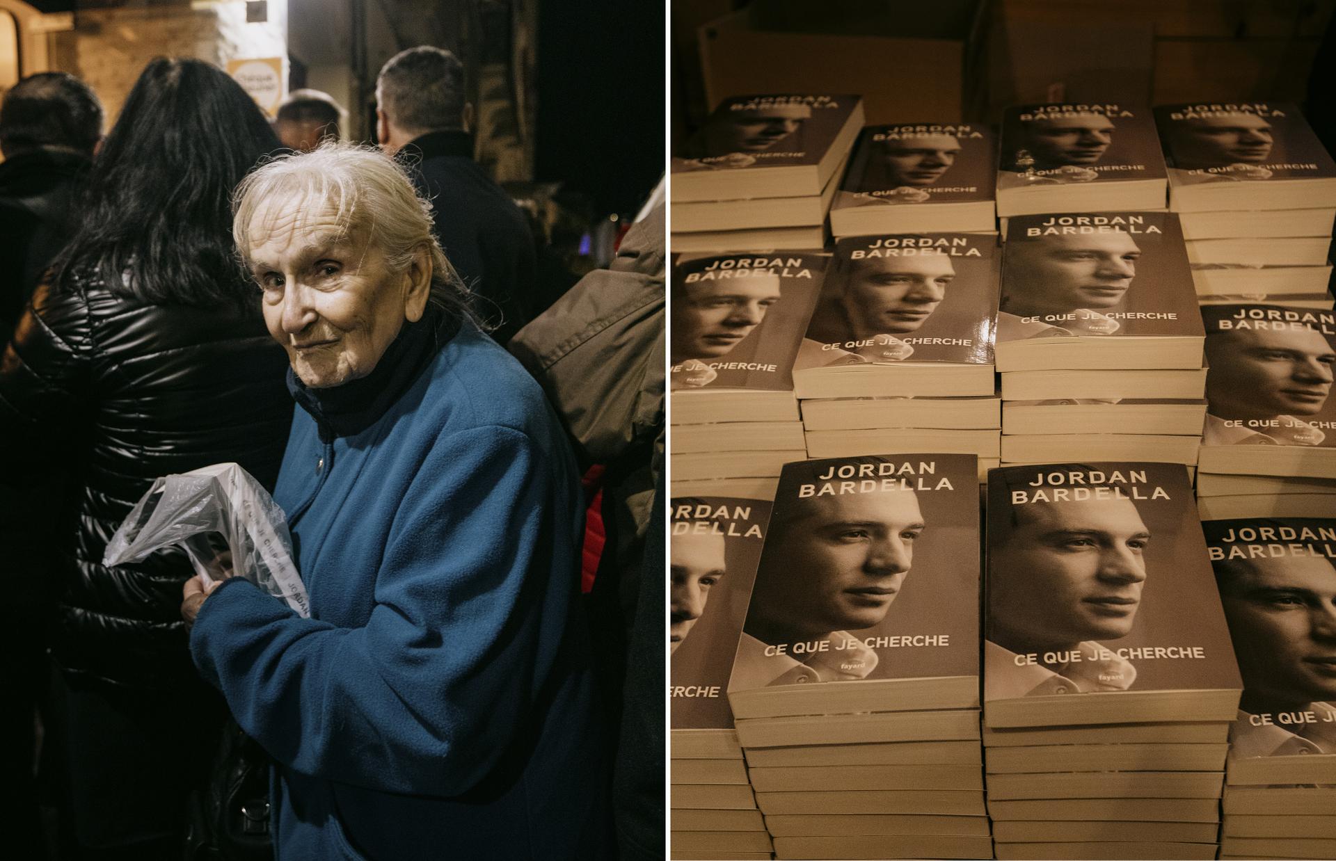 Retiree Paulette Brucale, 87, standing in line at a book signing with Jordan Bardella, the president of the far-right Rassemblement National (RN) party, in the southern French coastal town of Sète, on November 22, 2024.