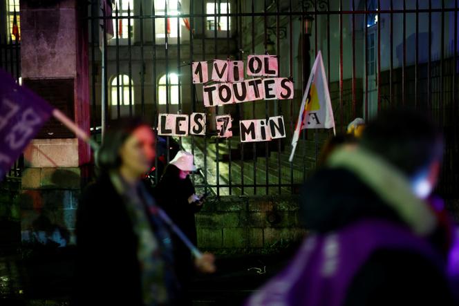 Manifestation à l’occasion de la Journée internationale pour l’élimination de la violence à l’égard des femmes, devant l’hôtel de ville de Nantes, le 25 novembre 2024.