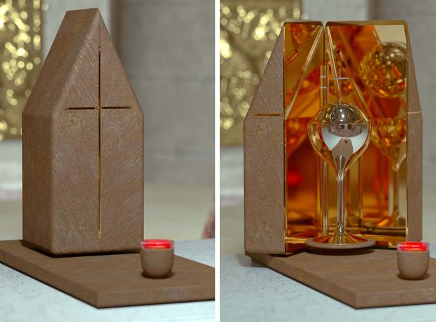 Tabernacle, mobilier liturgique conçu pour la cathédrale Notre-Dame par le designer Guillaume Bardet.