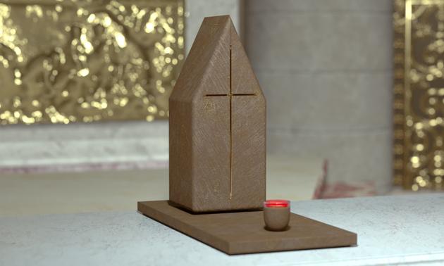 A closed tabernacle, liturgical furnishings designed for the Notre-Dame de Paris cathedral by Guillaume Bardet