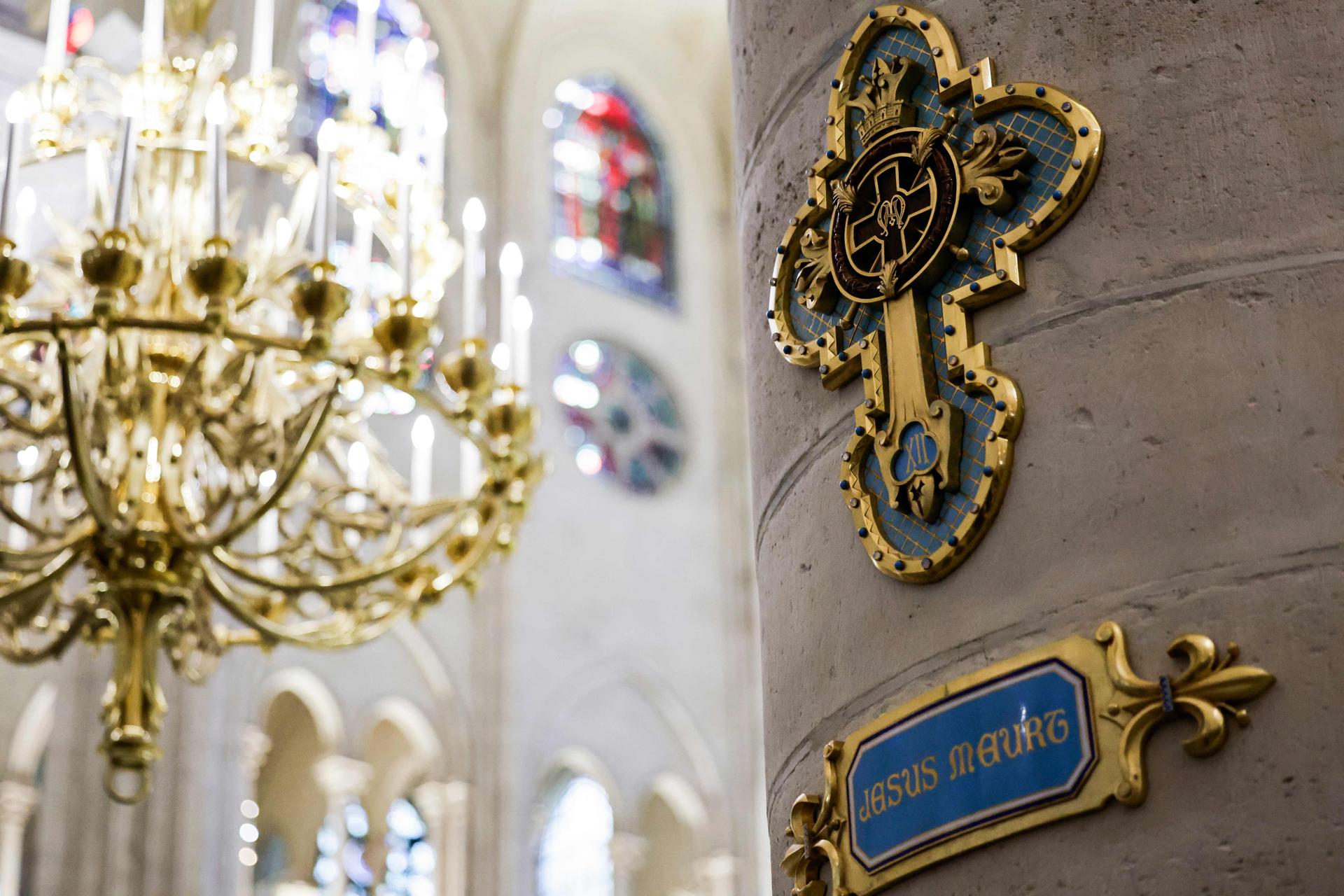 This photograph shows the inside of Notre-Dame de Paris cathedral in Paris, on November 29, 2024.