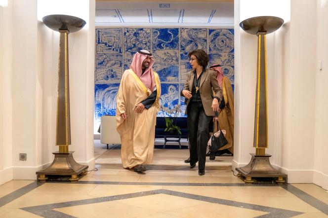 Culture Minister Rachida Dati (right) and her Saudi counterpart Prince Badr Bin Farhan Al Saoud at the Ministry of Culture in Paris, France, November 11, 2024.
