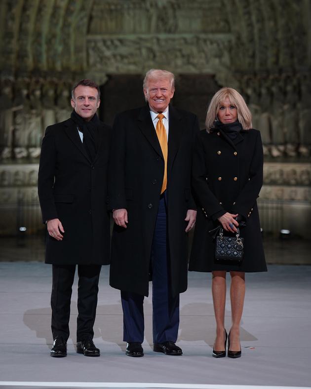 Emmanuel Macron, Donald Trump, and Brigitte Macron.