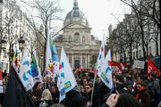 Place de la Sorbonne, lors d’une manifestation des personnels éducatifs, le 7 mars 2024 à Paris.