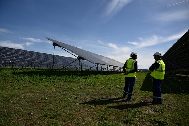 Des salariés d’EDF Renouvelables, à la centrale photovoltaïque de La Fito, à Manosque (Alpes-de-Haute-Provence), le 5 avril 2024.