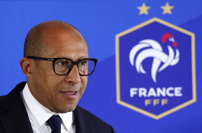 Le président de la Fédération française de football, Philippe Diallo, lors d'une conférence de presse à Paderborn, en Allemagne, le 18 juin 2024.