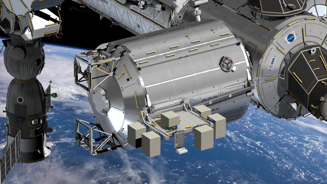 Composition 3D d'OSCAR sur la plateforme Bartolomeo à l'extérieur de l'ISS.