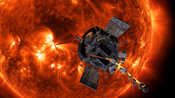 Une vue d’artiste de 2018 montrant la sonde « Parker » volant dans l’atmosphère extérieure du Soleil, appelée couronne, dans le cadre d’une mission visant à aider les scientifiques à en savoir plus sur le Soleil.