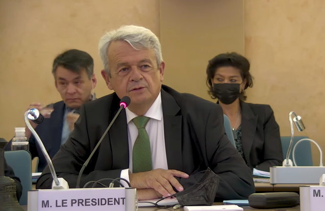 Patrick Gendraud, président du département de l’Yonne, lors d’une séance d’installation de la nouvelle assemblée départementale, à Sens, le 1ᵉʳ juillet 2021.