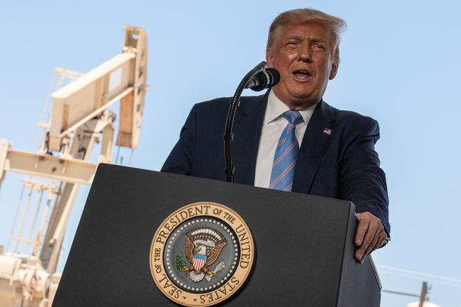 Le président américain, Donald Trump, prononce un discours lors d’une visite de la plate-forme pétrolière Double Eagle Energy à Midland, au Texas, aux Etats-Unis, le 29 juillet 2020.