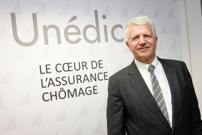 Jean-Eudes Tesson, président (Medef) de l’Unédic, à Paris, le 21 février 2023.