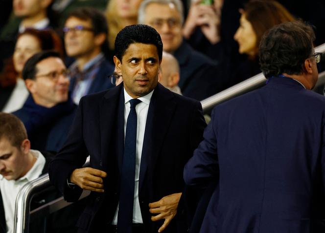 Le président du Paris Saint-Germain, Nasser Al-Khelaïfi, dans les tribunes du Parc des Princes, à Paris, le 22 octobre 2024.