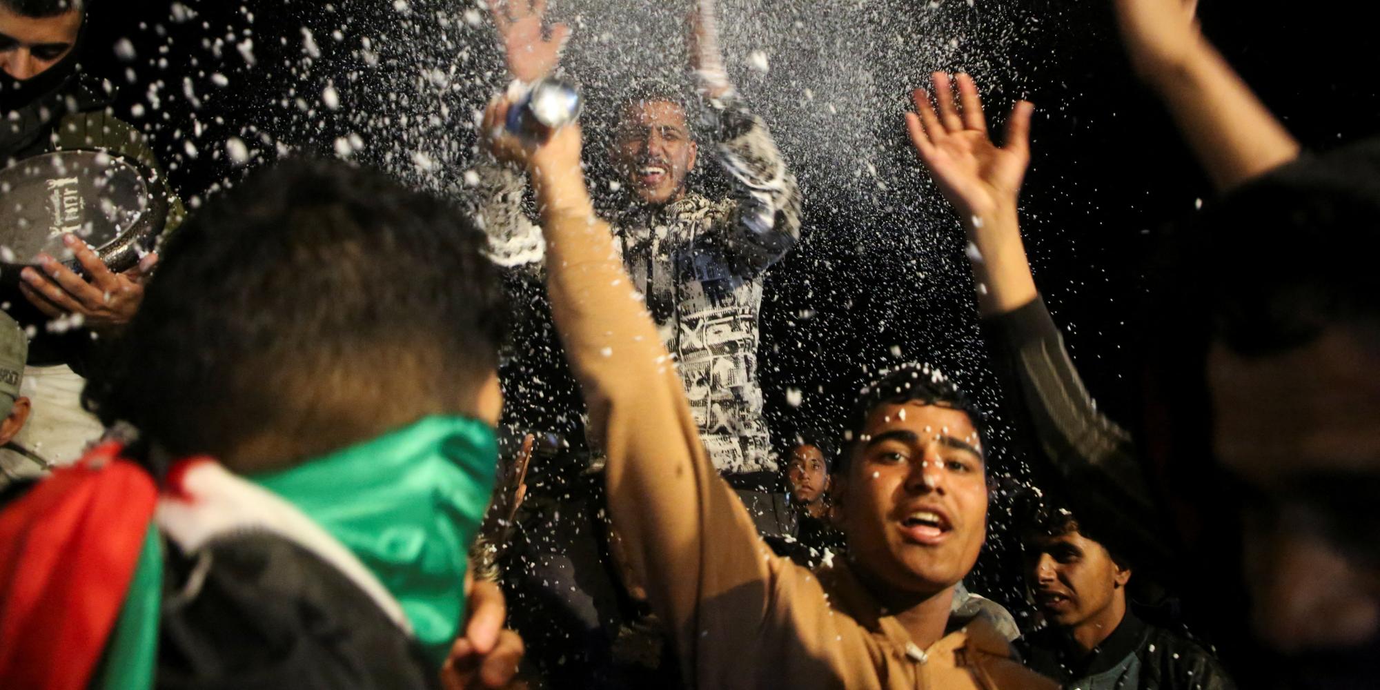 Scènes de liesse à Khan Younès, dans la bande de Gaza, le 15 janvier 2025.