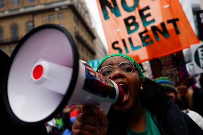 Lors d'un rassemblement contre Donald Trump, à Washington, le 19 janvier 2025.