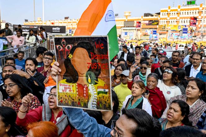 Manifestation à Calcutta lors du procès d’un homme accusé du viol et du meurtre d’une médecin, à Calcutta, le 18 janvier 2025.