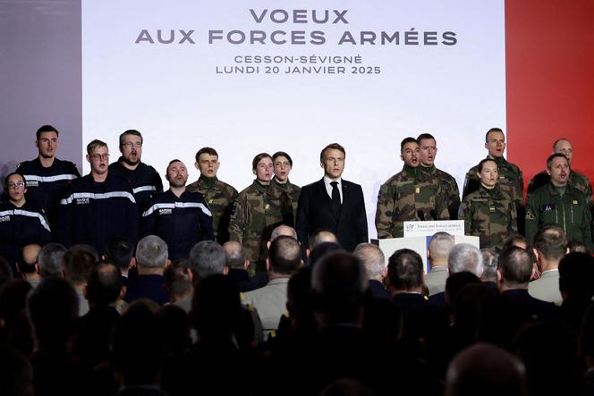 Emmanuel Macron, lors de ses vœux aux armées, à Cesson-Sévigné (Ille-et-Vilaine), le 20 janvier 2025.