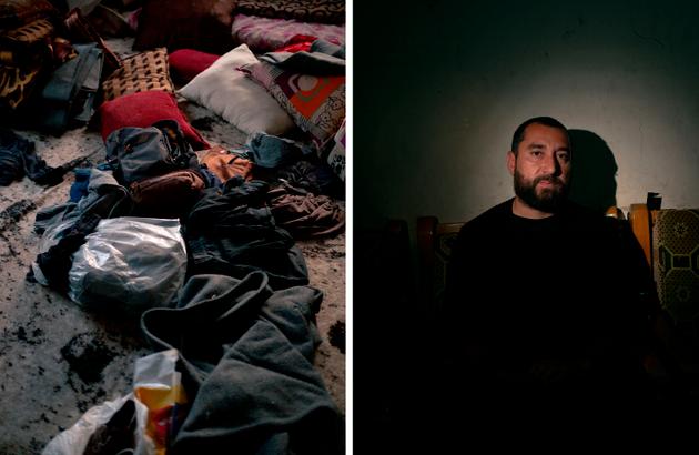 Ibrahim Cheikh Nabi (with his belongings), a Kurd working in the voluntary sector, in Raqqa (Syria), January 7, 2025.
