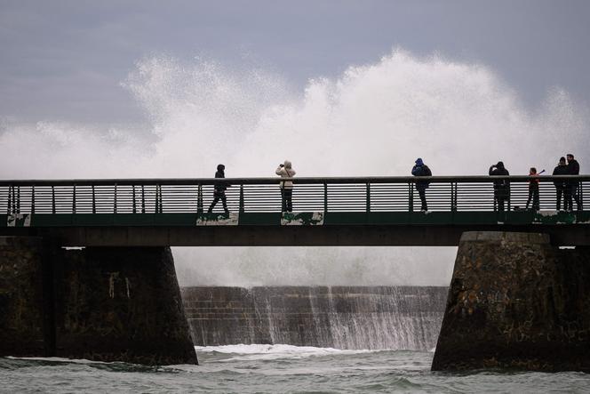 Os espectadores do Vendée Globe observam as ondas ao redor do canal Sables-d'Olonne (Vendée), 25 de janeiro de 2025.