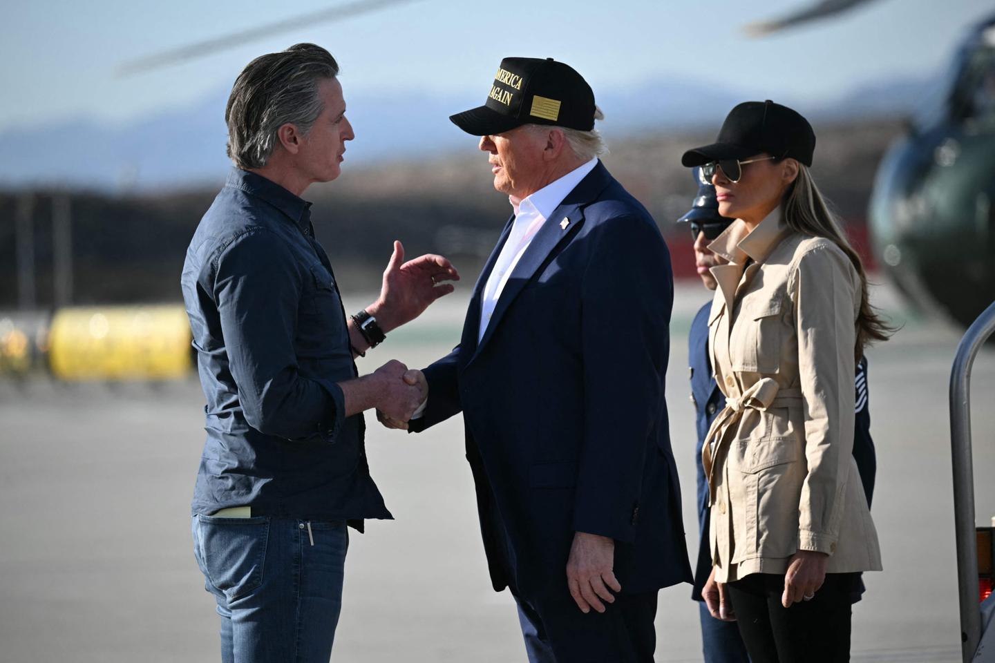 Trump and Newsom warmly greet each other in Los Angeles before the president tours wildfire damage