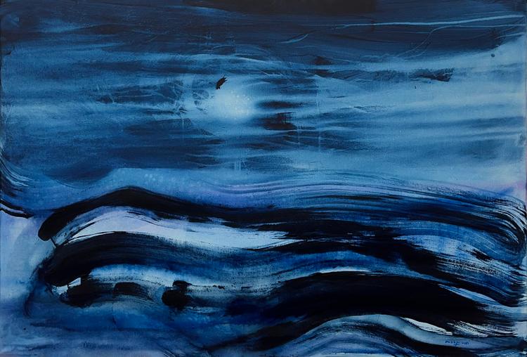 « Mon Waves », d’Omar Mahfoudi (acrylique liquide sur toile, 89 cm x 130 cm, 2024).