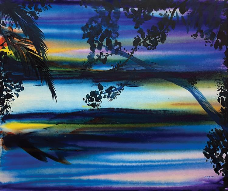 « C’est quand le matin ? », d’Omar Mahfoudi (acrylique liquide sur toile, 100 cm x 119 cm, 2024).