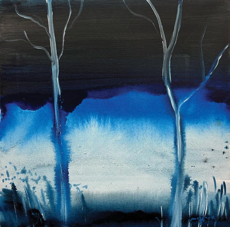 « Winter Night », d’Omar Mahfoudi (acrylique liquide sur toile, 40 cm x 40 cm, 2024).