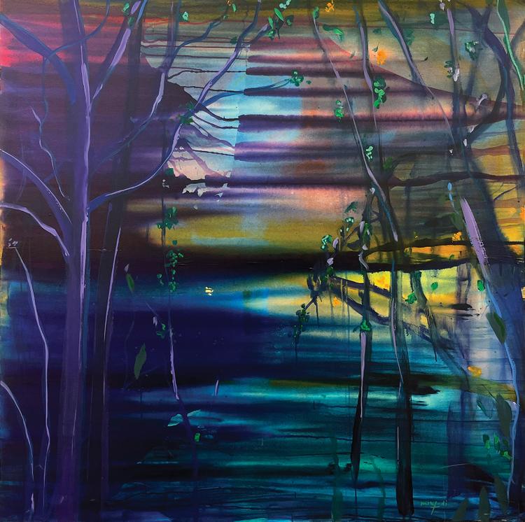 « Reflections of the Night », d’Omar Mahfoudi (acrylique liquide sur toile, 150 cm x 150 cm, 2024).